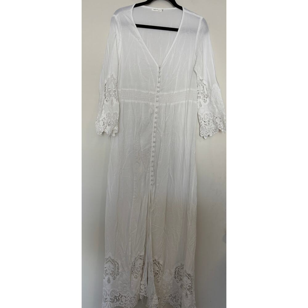 Talita Kume Maxi Dress Eyelet Embroidered Womens Size 44 (10) White Lace Boho